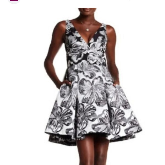 Vera Wang Black and White Floral Cocktail Mini Dress - Picture 11 of 11